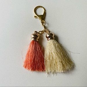 Two tassel key chain pink and beige